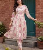 Women Floral Printed Regular Pure Cotton Kurta with Trousers