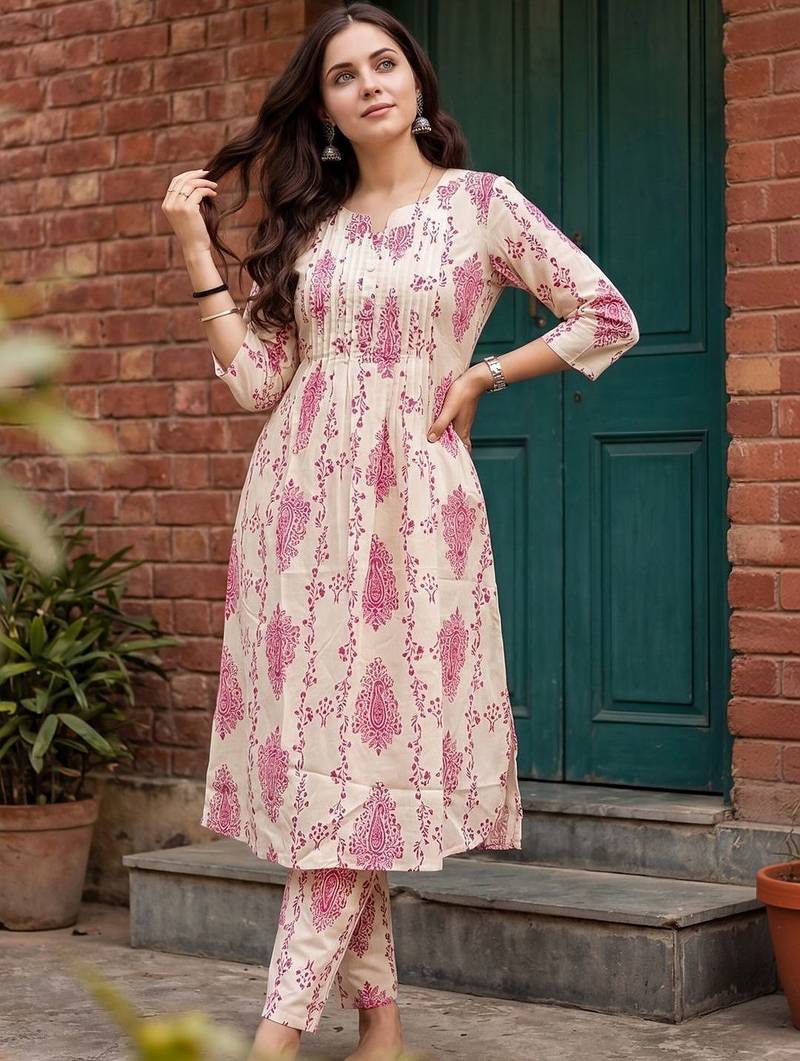 Women Floral Printed Regular Pure Cotton Kurta with Trousers