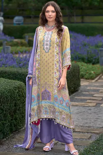 Women Floral Printed Regular Mirror Work Liva Kurta with Palazzos & With Dupatta
