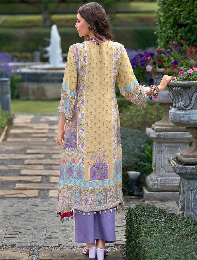 Women Floral Printed Regular Mirror Work Liva Kurta with Palazzos & With Dupatta