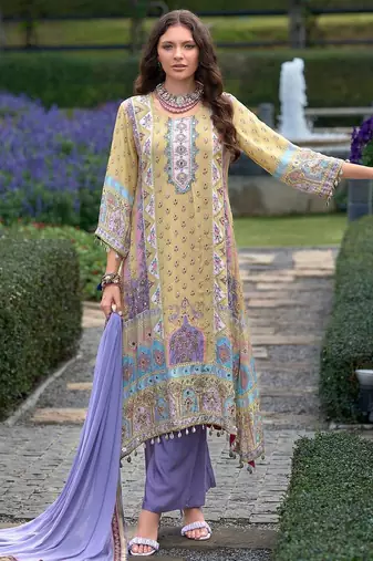 Women Floral Printed Regular Mirror Work Liva Kurta with Palazzos & With Dupatta