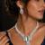 Silver Crystal Bridal Necklace Earrings Set, Emerald Marquise CZ Wedding Jewelry