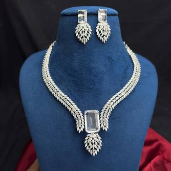 Silver Crystal Bridal Necklace Earrings Set, Emerald Marquise CZ Wedding Jewelry 2