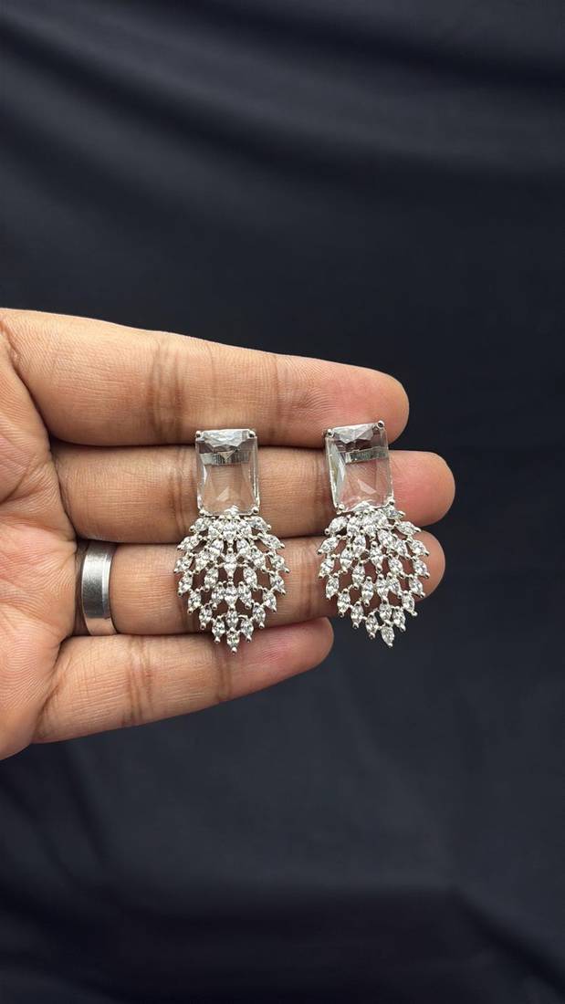 Silver Crystal Bridal Necklace Earrings Set, Emerald Marquise CZ Wedding Jewelry