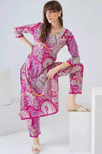 Women Paisley Printed Regular Pure Cotton Kurta with Trousers
