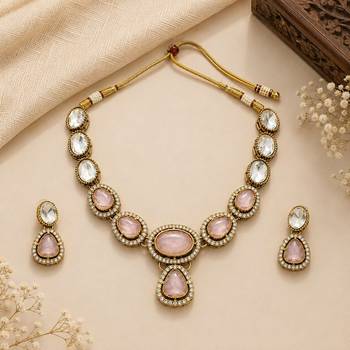 kundan baby pink mehendi polish necklace set with earrings and maang tikka for bridal wedding jewelry 1