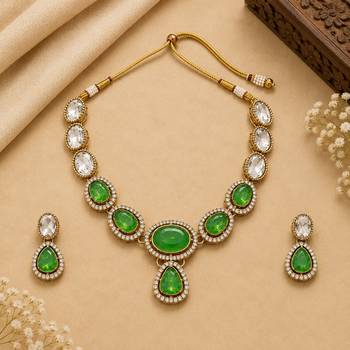 kundan mint green mehendi polish necklace set with earrings and maang tikka for bridal wedding jewelry 1