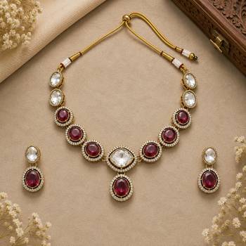 kundan wine color mehendi polish necklace set with earrings and maang tikka for bridal wedding jewelry 3