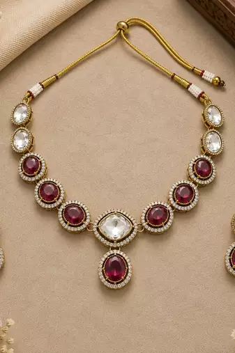 kundan wine color mehendi polish necklace set with earrings and maang tikka for bridal wedding jewelry