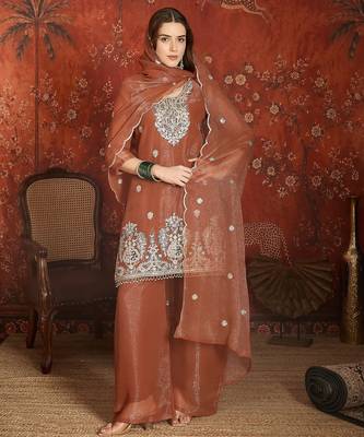  rust shimmer zari kurti sharara set 1