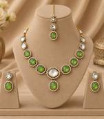 kundan mint green mehendi polish necklace set with earrings and maang tikka for bridal wedding jewelry