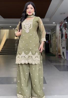 Light Green sequin and Embroidery Work Silk Blend Salwar Suit 1