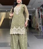 Light Green sequin and Embroidery Work Silk Blend Salwar Suit