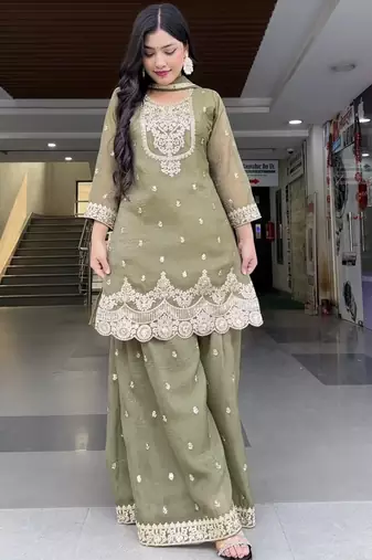 Light Green sequin and Embroidery Work Silk Blend Salwar Suit