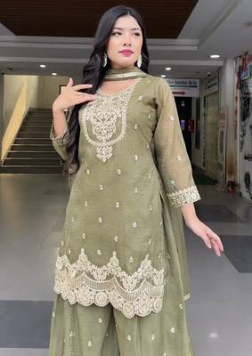 Light Green sequin and Embroidery Work Silk Blend Salwar Suit 3