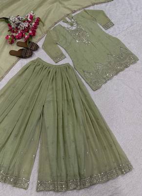 Light Green sequin and Embroidery Work Silk Blend Salwar Suit 4