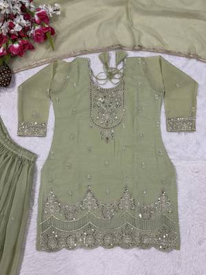 Light Green sequin and Embroidery Work Silk Blend Salwar Suit 5
