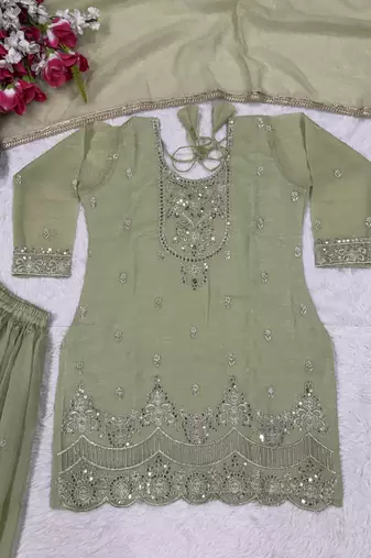 Light Green sequin and Embroidery Work Silk Blend Salwar Suit