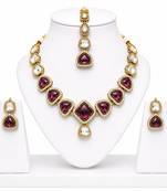 kundan wine color mehendi polish necklace set with earrings and maang tikka for bridal wedding jewelry