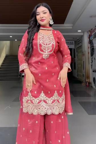 Pink Color Sequence and Embroidery Work Silk Blend Salwar Suit