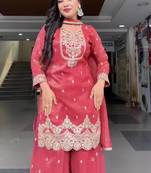 Pink sequin and Embroidery Work Silk Blend Salwar Suit