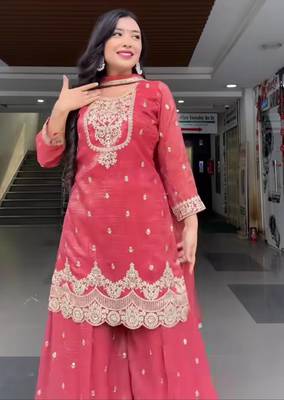 Pink sequin and Embroidery Work Silk Blend Salwar Suit 2