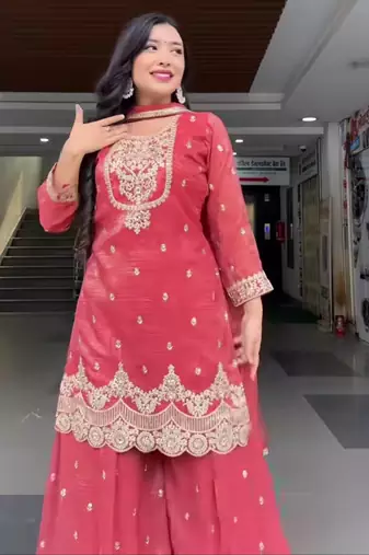 Pink sequin and Embroidery Work Silk Blend Salwar Suit