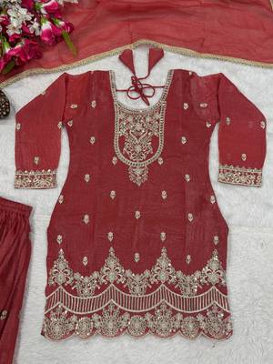 Pink sequin and Embroidery Work Silk Blend Salwar Suit 4