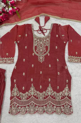 Pink sequin and Embroidery Work Silk Blend Salwar Suit
