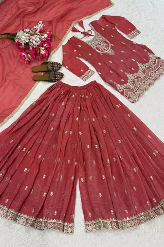 Pink sequin and Embroidery Work Silk Blend Salwar Suit