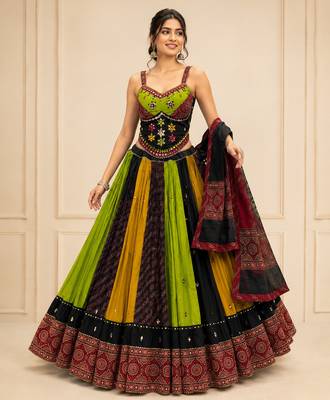 Multicolor Kutchhi Ajrakh 8 Meter Flair Lehenga 1