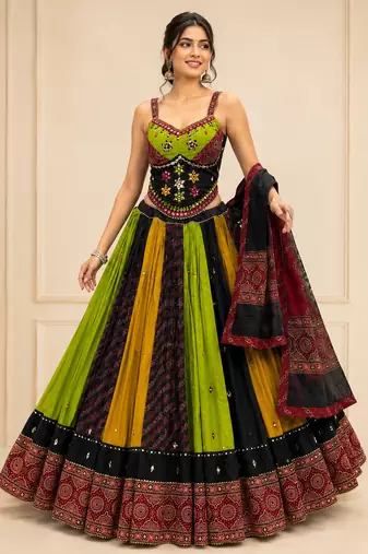 Multicolor Kutchhi Ajrakh 8 Meter Flair Lehenga