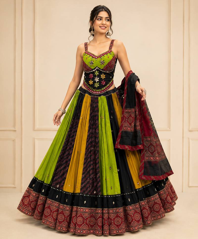 Multicolor Kutchhi Ajrakh 8 Meter Flair Lehenga