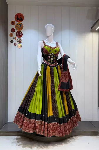Multicolor Kutchhi Ajrakh 8 Meter Flair Lehenga