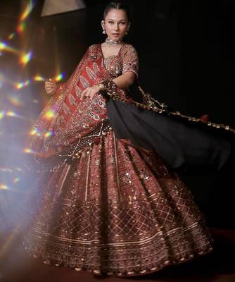 Rani Pink Navratri Mirror Work Lehenga Choli 2