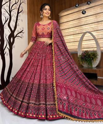 Rani Pink Navratri Mirror Work Lehenga Choli 1