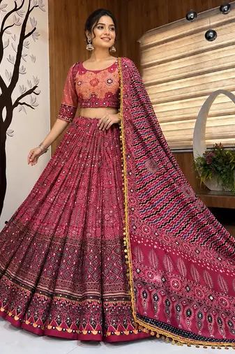 Rani Pink Navratri Mirror Work Lehenga Choli