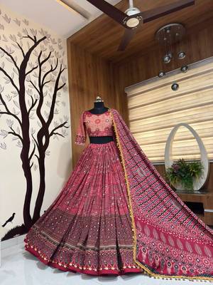 Rani Pink Navratri Mirror Work Lehenga Choli 3
