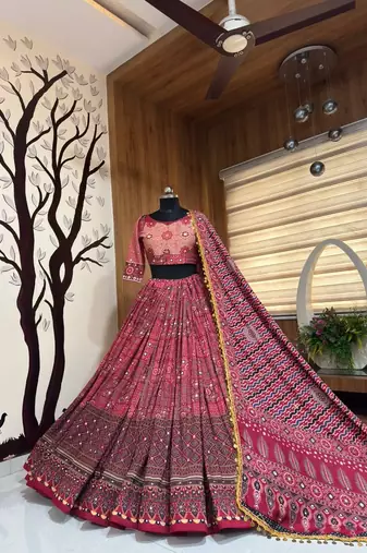 Rani Pink Navratri Mirror Work Lehenga Choli