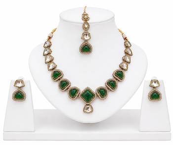 kundan green mehendi polish necklace set with earrings and maang tikka for bridal wedding jewelry 1
