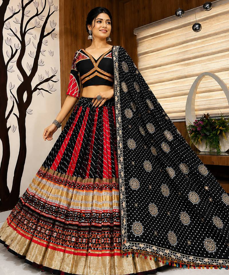 Black Navratri Mirror Work Lehenga Choli