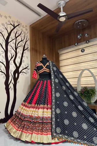 Black Navratri Mirror Work Lehenga Choli