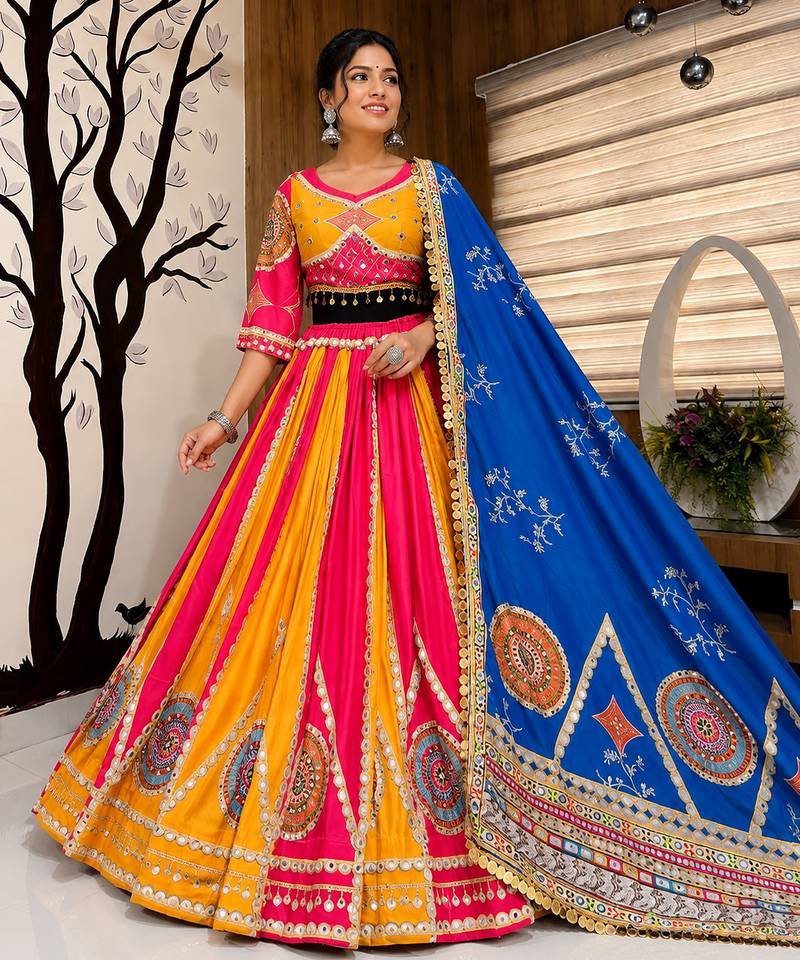 Yellow Navratri Mirror Work Lehenga Choli