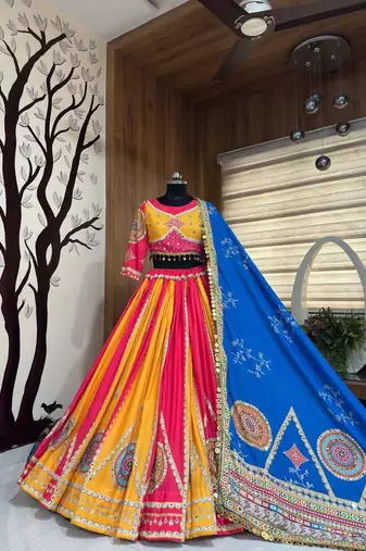 Yellow Navratri Mirror Work Lehenga Choli