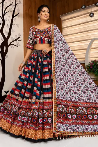 Multicolor Navratri Printed Mirror Work Lehenga Choli