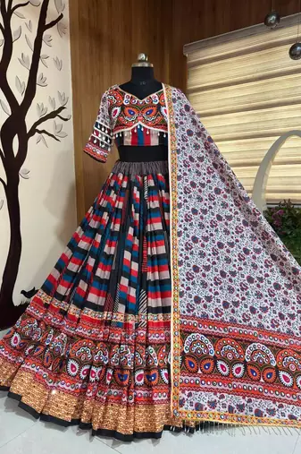 Multicolor Navratri Printed Mirror Work Lehenga Choli