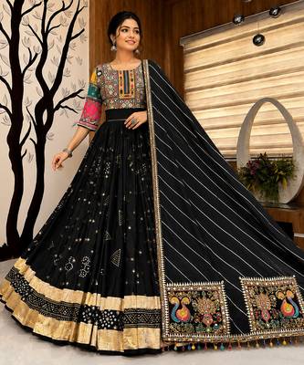 Black Navratri Mirror Work Designer Lehenga Choli 1