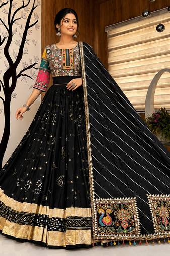 Black Navratri Mirror Work Designer Lehenga Choli