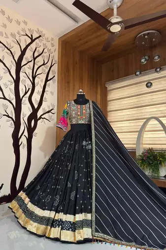 Black Navratri Mirror Work Designer Lehenga Choli