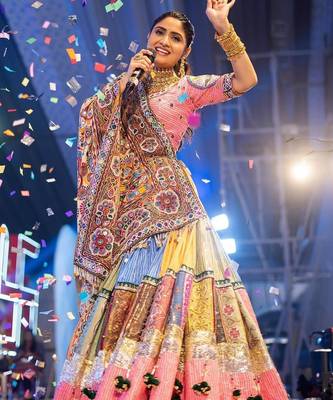 Pink Navratri Mirror Work Lehenga 1